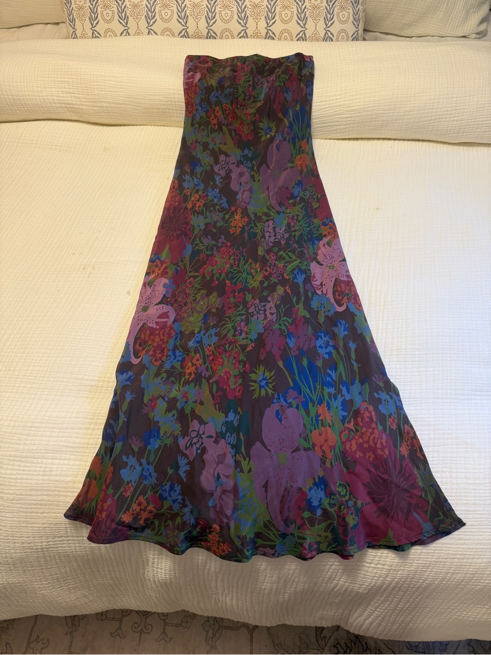Gold Hawk Strapless Floral Silk Midi Dress XS